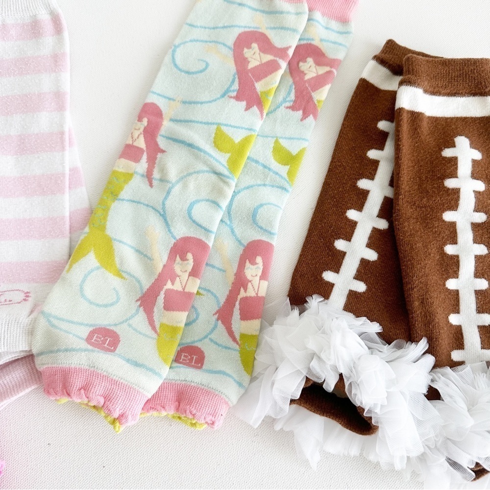 Baby Leggings Leg Warmers Girl Infant Pink Football Mermaid Ruffles lot of 5 - Picture 4 of 9